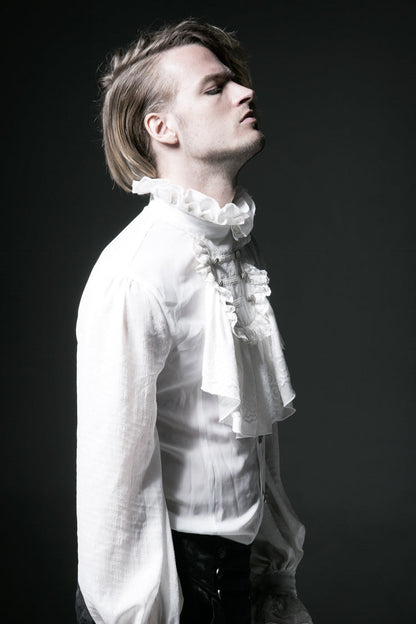 Gothic Lolita Blouse - Stand Collar Retro Button, White, Stand Collar, Men's Style - additional product view 5