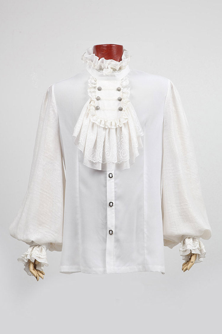 Gothic Lolita Blouse - Stand Collar Retro Button, White, Stand Collar, Men's Style - additional product view 6