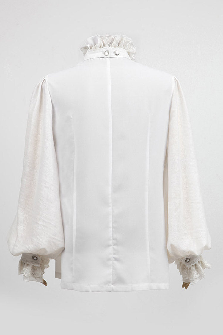 Gothic Lolita Blouse - Stand Collar Retro Button, White, Stand Collar, Men's Style - additional product view 7