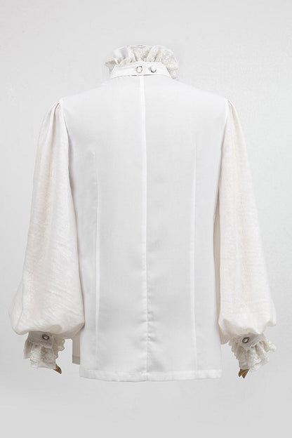 Gothic Lolita Blouse - Stand Collar Retro Button, White, Stand Collar, Men's Style - additional product view 7