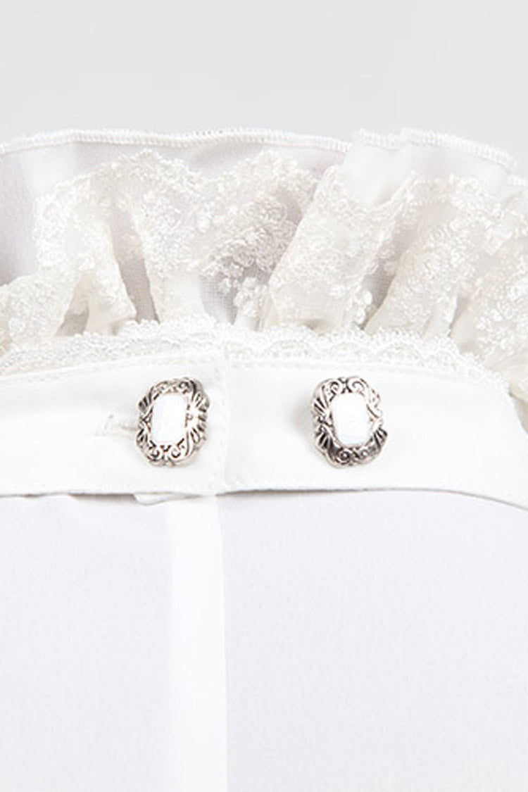Gothic Lolita Blouse - Stand Collar Retro Button, White, Stand Collar, Men's Style - additional product view 8