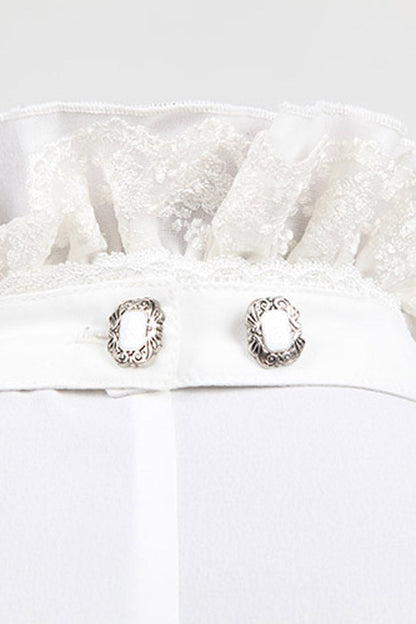 Gothic Lolita Blouse - Stand Collar Retro Button, White, Stand Collar, Men's Style - additional product view 8