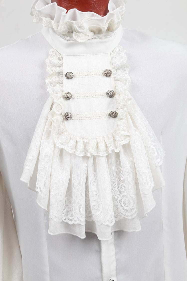 Gothic Lolita Blouse - Stand Collar Retro Button, White, Stand Collar, Men's Style - additional product view 9