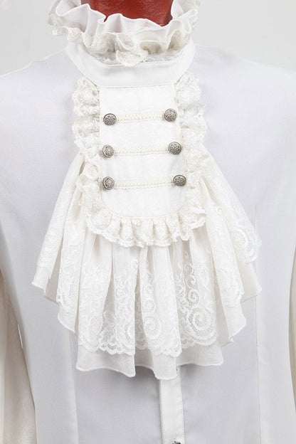 Gothic Lolita Blouse - Stand Collar Retro Button, White, Stand Collar, Men's Style - additional product view 9