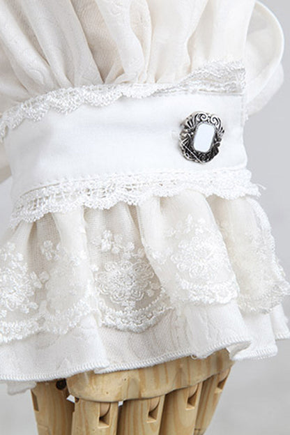 Gothic Lolita Blouse - Stand Collar Retro Button, White, Stand Collar, Men's Style - additional product view 10
