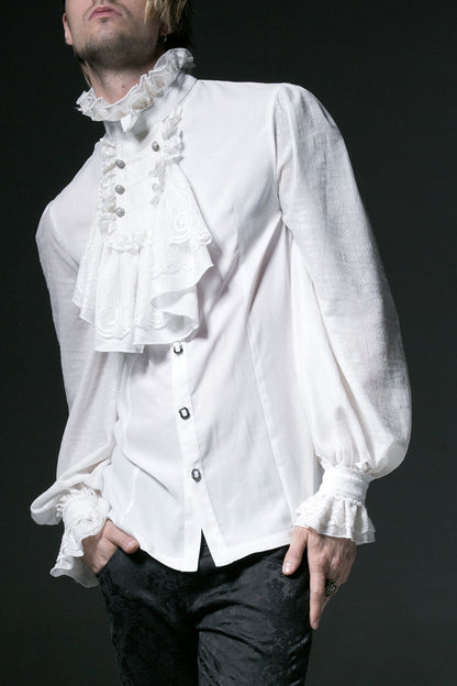 Gothic Lolita Blouse - Stand Collar Retro Button, White, Stand Collar, Men's Style - main product image