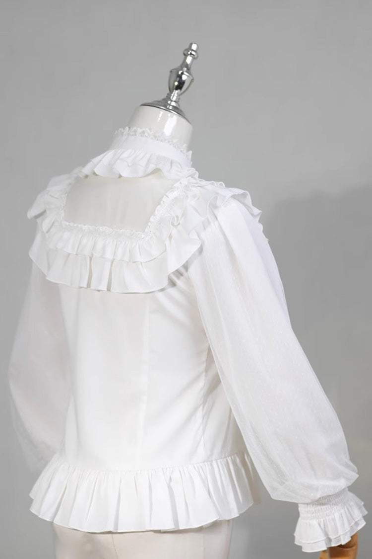 Gothic Lolita Blouse - Stand Collar Ruffle Bowknot, White, Stand Collar, Sweet Style - additional product view 2