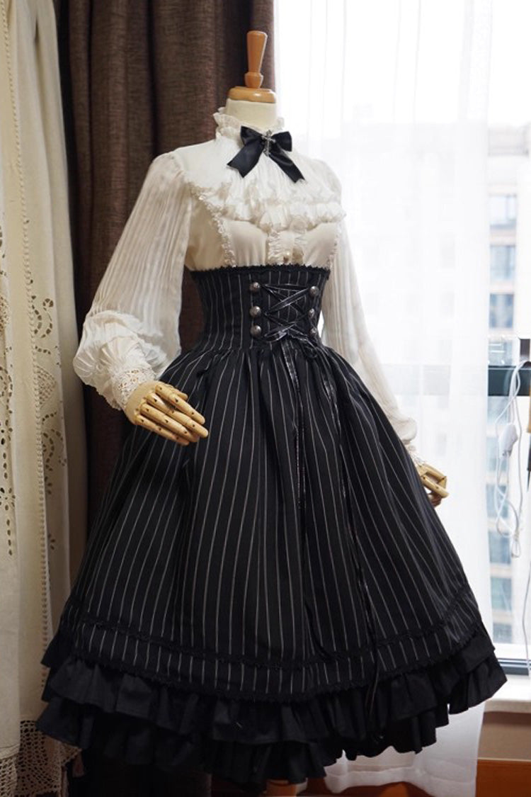 Gothic Lolita Blouse - Stand Collar Ruffle Elegant, White, Stand Collar, Classic Style - additional product view 2