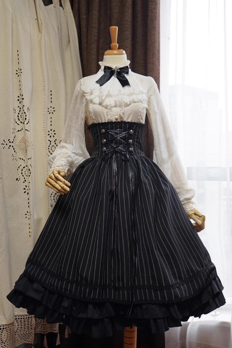 Gothic Lolita Blouse - Stand Collar Ruffle Elegant, White, Stand Collar, Classic Style - additional product view 3