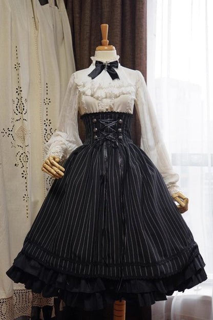Gothic Lolita Blouse - Stand Collar Ruffle Elegant, White, Stand Collar, Classic Style - additional product view 3