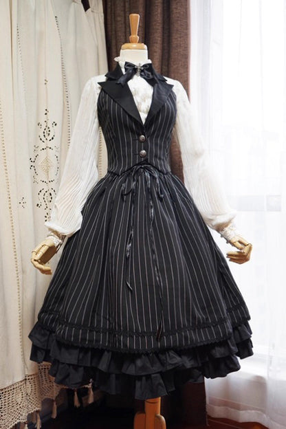 Gothic Lolita Blouse - Stand Collar Ruffle Elegant, White, Stand Collar, Classic Style - additional product view 4