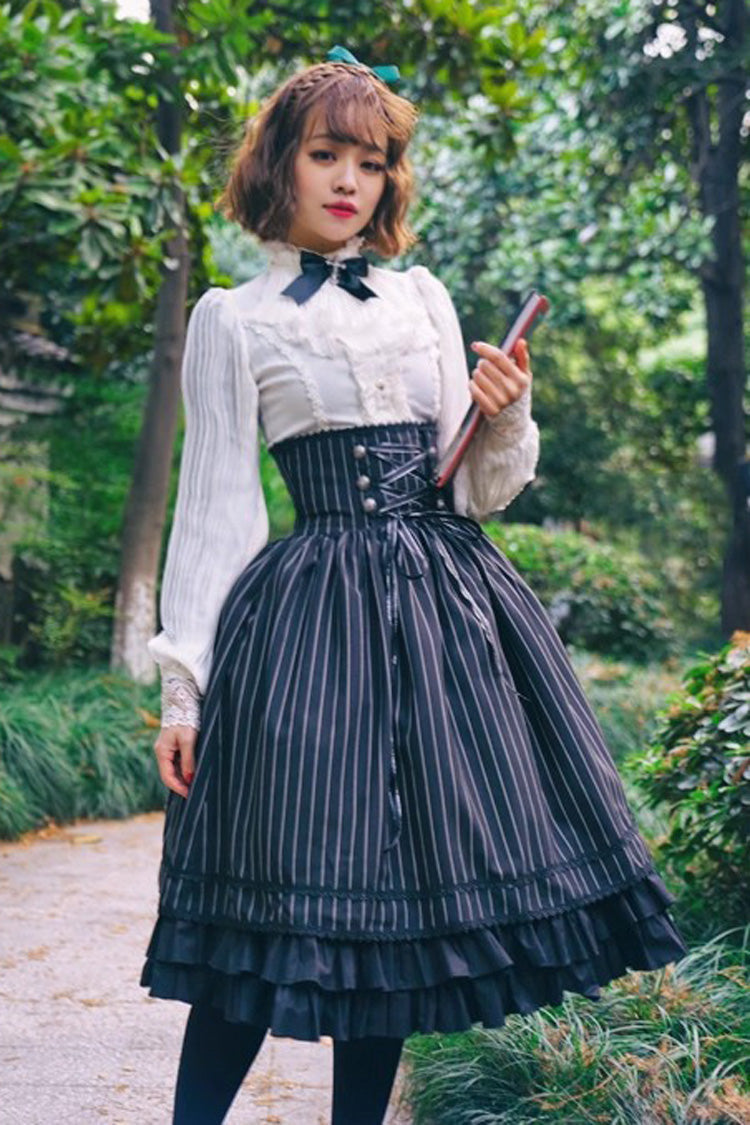 Gothic Lolita Blouse - Stand Collar Ruffle Elegant, White, Stand Collar, Classic Style - additional product view 5