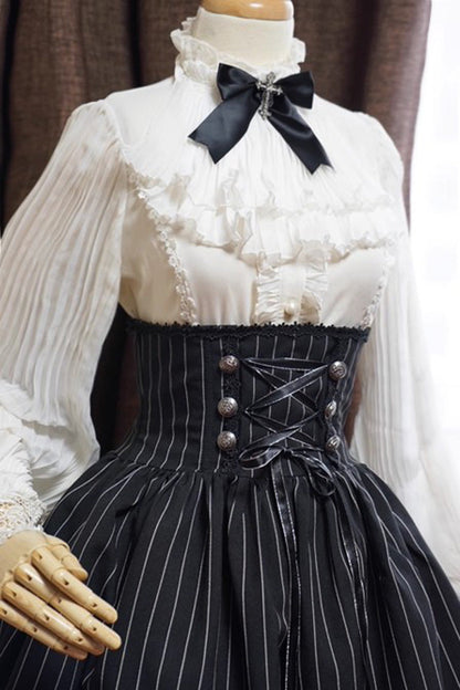 Gothic Lolita Blouse - Stand Collar Ruffle Elegant, White, Stand Collar, Classic Style - main product image