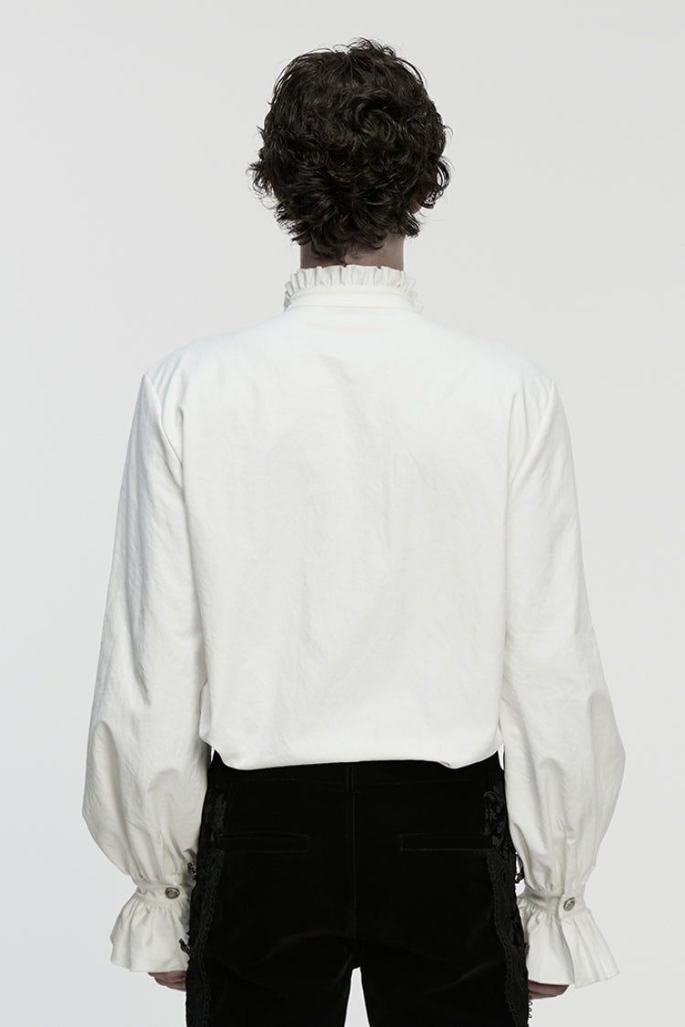 Gothic Lolita Blouse - Stand Collar Ruffle Embroidery, White, Pleated, Stand Collar - additional product view 3