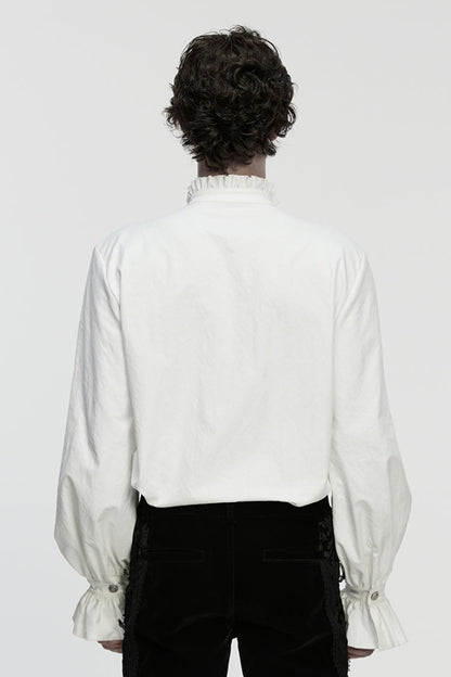 Gothic Lolita Blouse - Stand Collar Ruffle Embroidery, White, Pleated, Stand Collar - additional product view 3