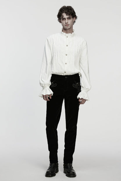 Gothic Lolita Blouse - Stand Collar Ruffle Embroidery, White, Pleated, Stand Collar - additional product view 4