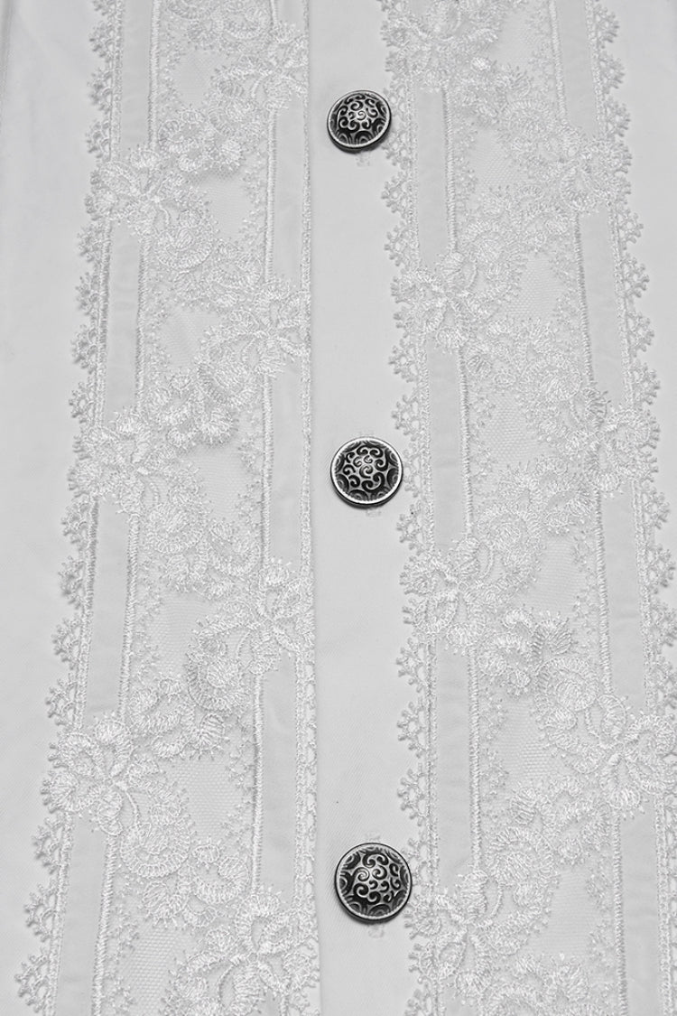 Gothic Lolita Blouse - Stand Collar Ruffle Embroidery, White, Pleated, Stand Collar - additional product view 7