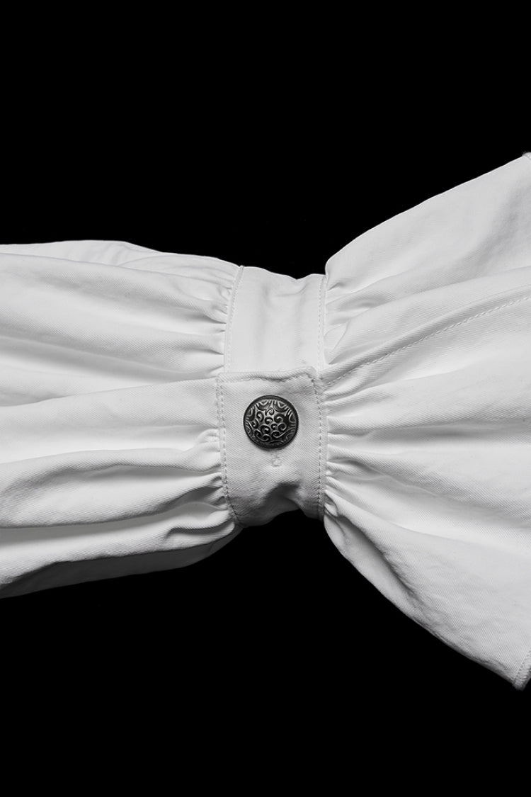 Gothic Lolita Blouse - Stand Collar Ruffle Embroidery, White, Pleated, Stand Collar - additional product view 8