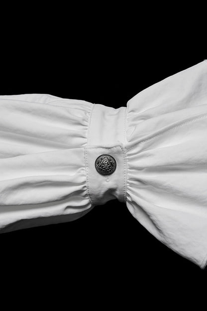 Gothic Lolita Blouse - Stand Collar Ruffle Embroidery, White, Pleated, Stand Collar - additional product view 8
