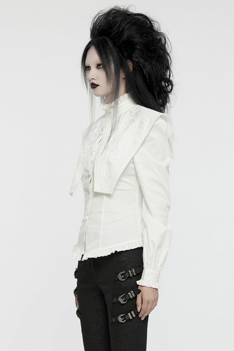 Gothic Lolita Blouse - Stand Collar Ruffle Lace-up, White, Stand Collar, Women's Style - additional product view 2