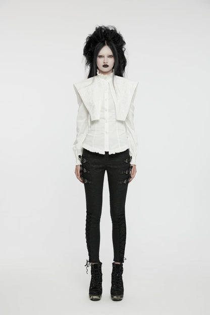 Gothic Lolita Blouse - Stand Collar Ruffle Lace-up, White, Stand Collar, Women's Style - additional product view 4