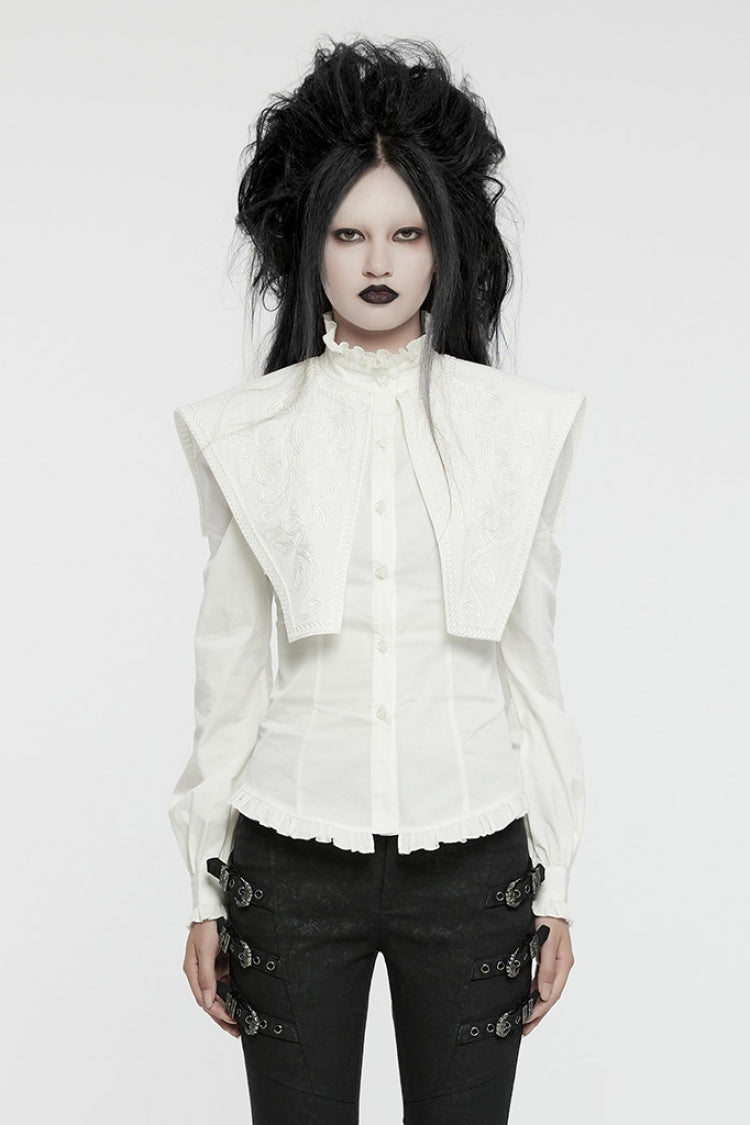 Gothic Lolita Blouse - Stand Collar Ruffle Lace-up, White, Stand Collar, Women's Style - main product image