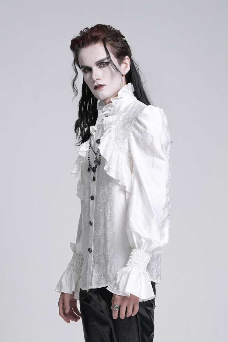 Gothic Lolita Blouse - Stand Collar Ruffle Lace, White, Stand Collar, Men's Style - additional product view 2