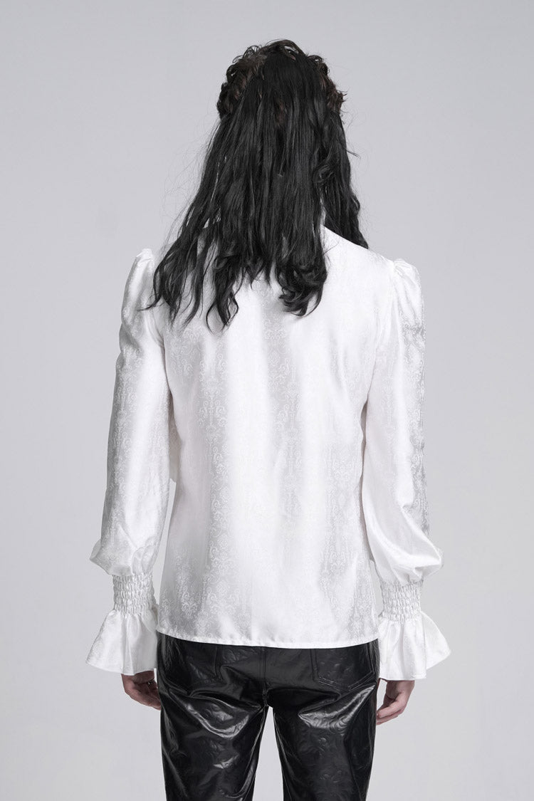 Gothic Lolita Blouse - Stand Collar Ruffle Lace, White, Stand Collar, Men's Style - additional product view 3