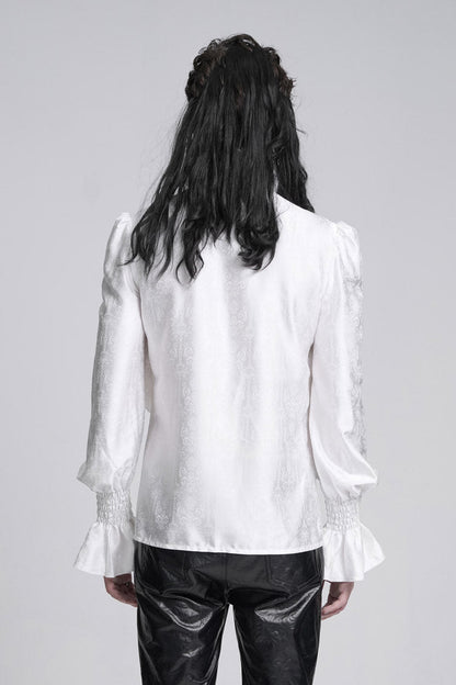 Gothic Lolita Blouse - Stand Collar Ruffle Lace, White, Stand Collar, Men's Style - additional product view 3