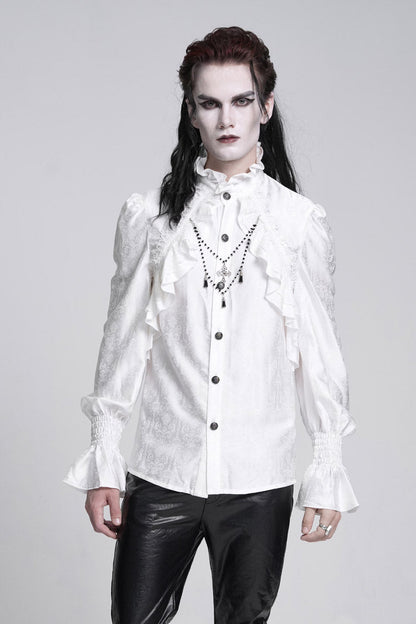 Gothic Lolita Blouse - Stand Collar Ruffle Lace, White, Stand Collar, Men's Style - additional product view 7