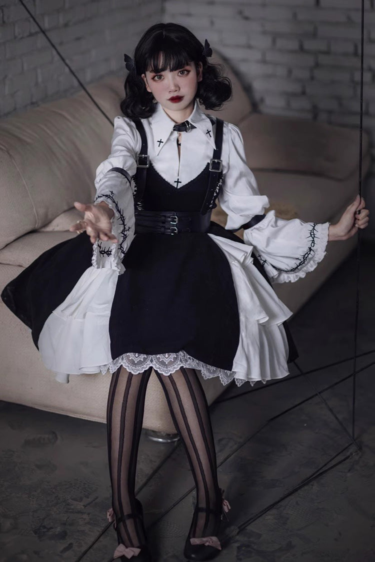 Gothic Lolita Blouse - Stockholm Lover, White, Printed, Cross Detail - additional product view 4