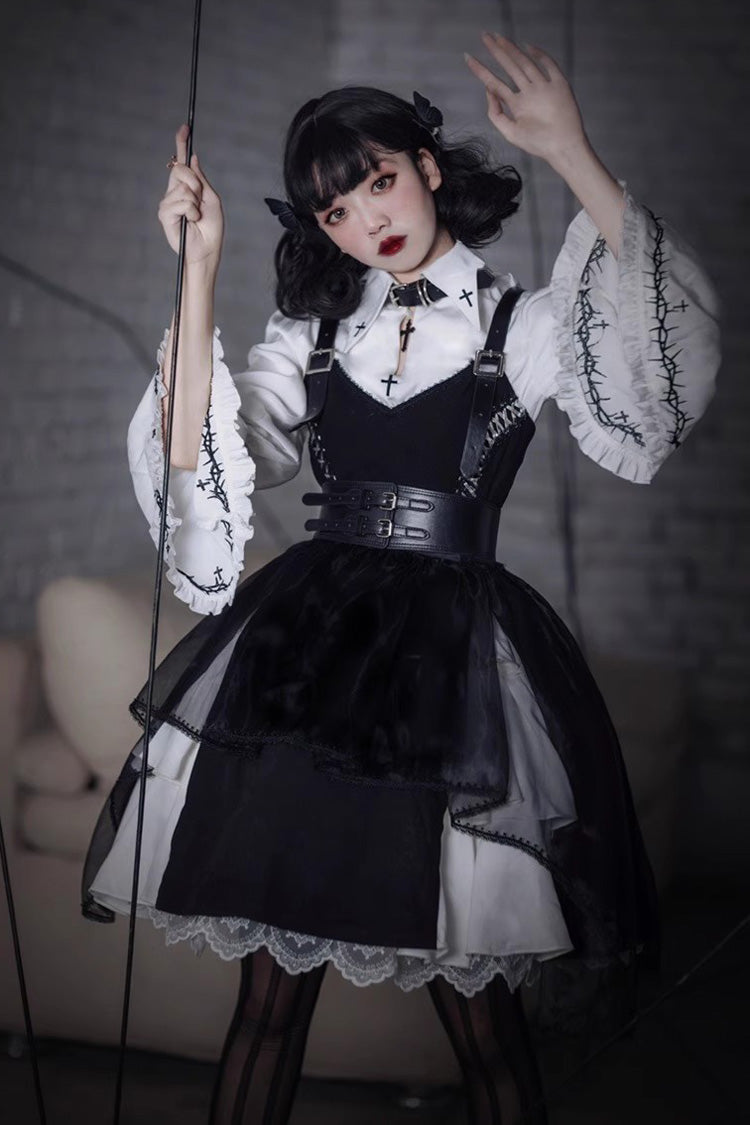 Gothic Lolita Blouse - Stockholm Lover, White, Printed, Cross Detail - additional product view 5