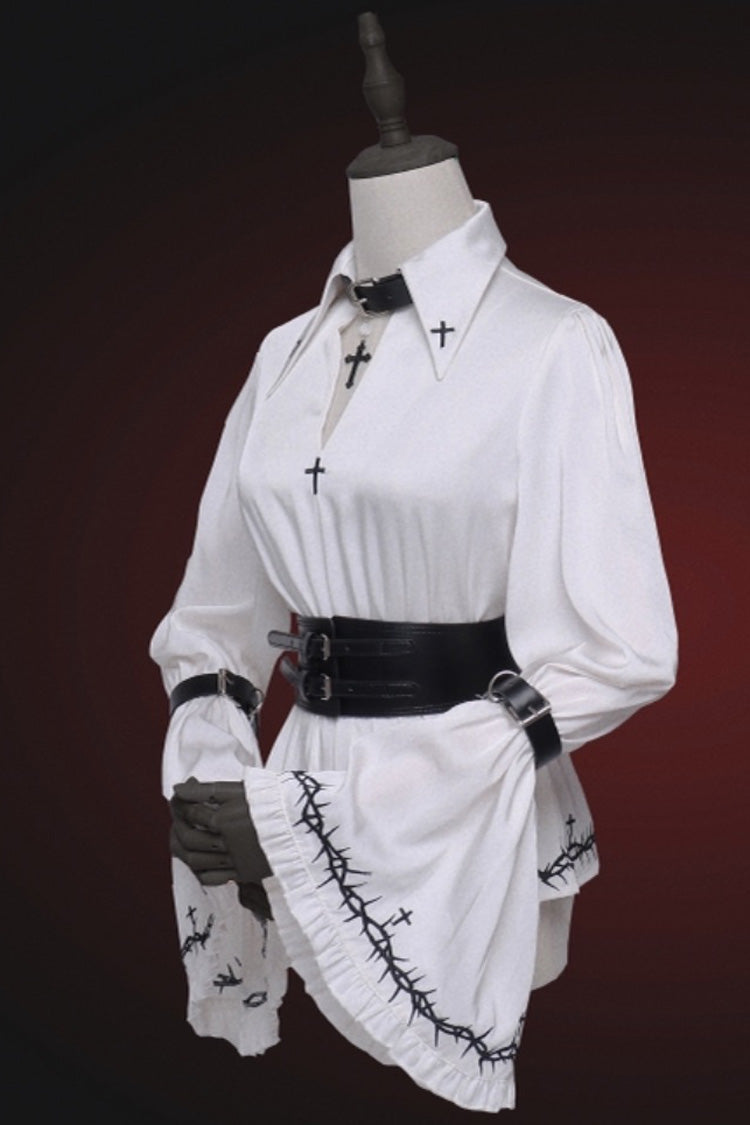 Gothic Lolita Blouse - Stockholm Lover, White, Printed, Cross Detail - main product image