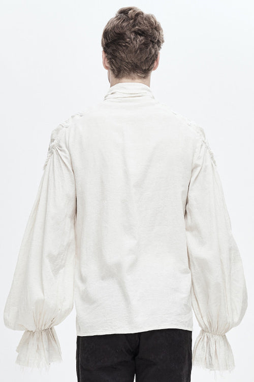 Gothic Lolita Blouse - Straight Collar Puff Sleeve, White, Puff Sleeves, Buckle Detail - additional product view 3