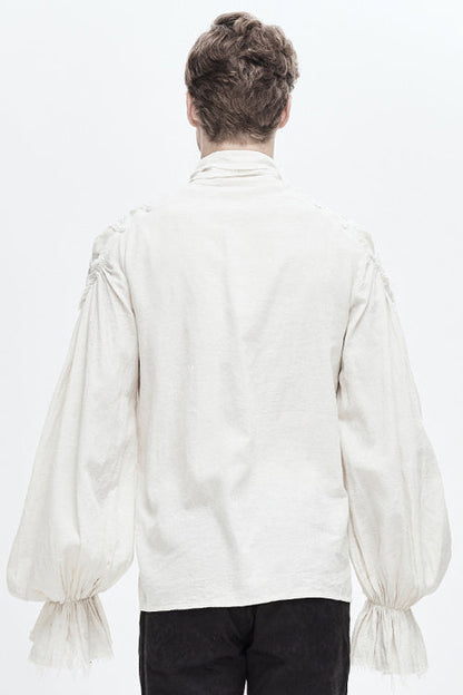 Gothic Lolita Blouse - Straight Collar Puff Sleeve, White, Puff Sleeves, Buckle Detail - additional product view 3