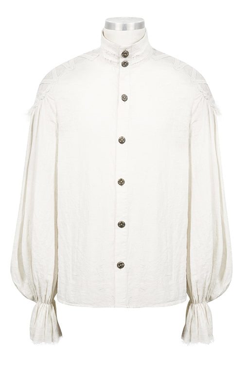 Gothic Lolita Blouse - Straight Collar Puff Sleeve, White, Puff Sleeves, Buckle Detail - additional product view 4