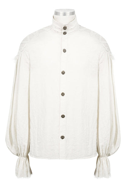 Gothic Lolita Blouse - Straight Collar Puff Sleeve, White, Puff Sleeves, Buckle Detail - additional product view 4