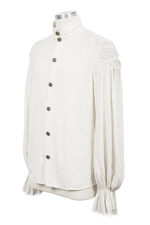 Gothic Lolita Blouse - Straight Collar Puff Sleeve, White, Puff Sleeves, Buckle Detail - additional product view 5