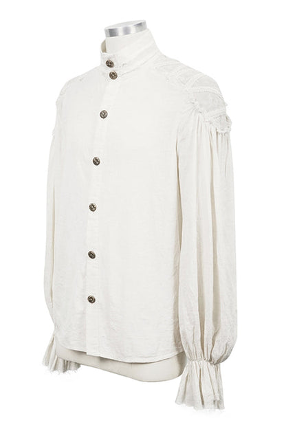 Gothic Lolita Blouse - Straight Collar Puff Sleeve, White, Puff Sleeves, Buckle Detail - additional product view 5