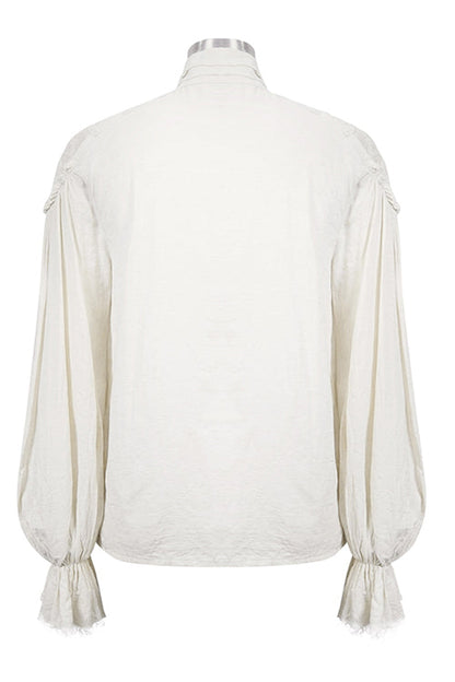 Gothic Lolita Blouse - Straight Collar Puff Sleeve, White, Puff Sleeves, Buckle Detail - additional product view 6