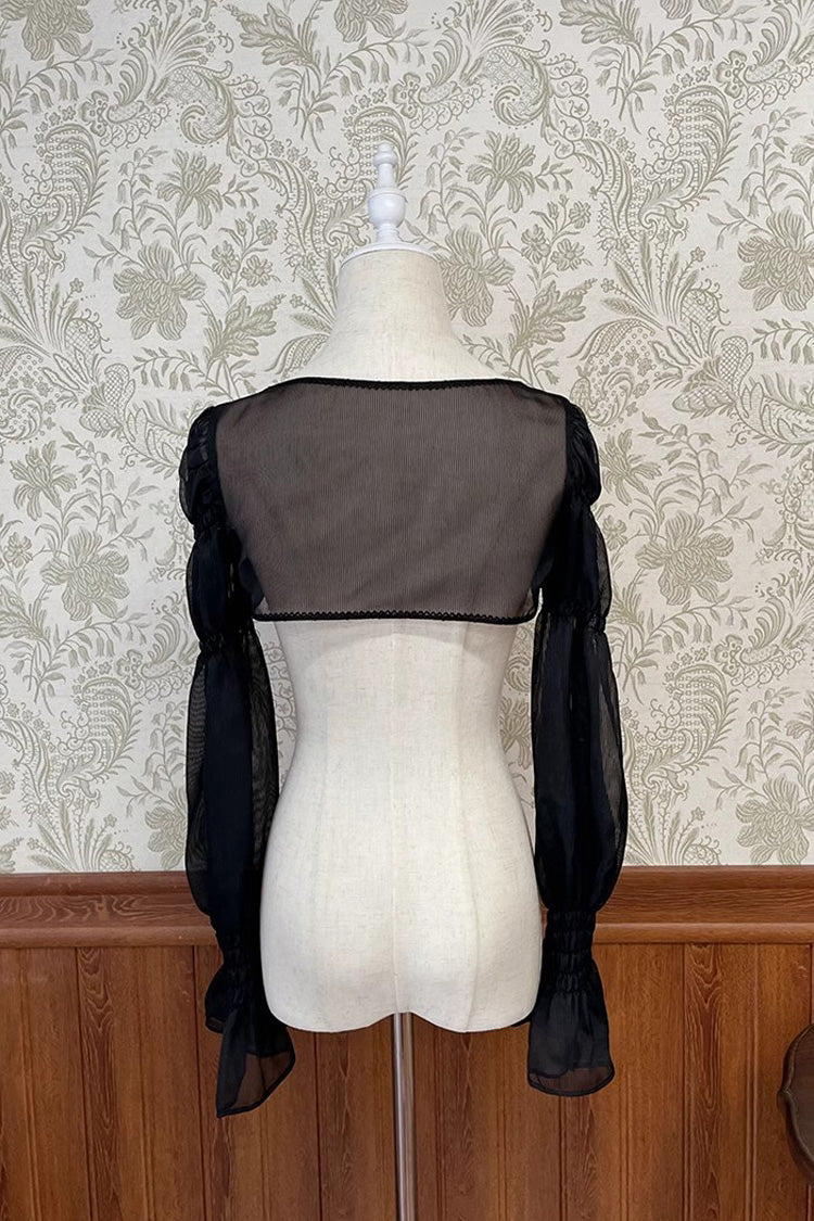 Gothic Lolita Blouse - Striped Chiffon, 5 Colors, Striped, Sweet Style, Bow Detail - additional product view 7