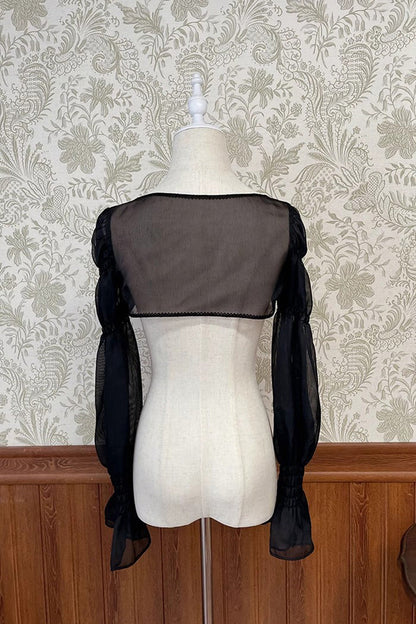 Gothic Lolita Blouse - Striped Chiffon, 5 Colors, Striped, Sweet Style, Bow Detail - additional product view 7