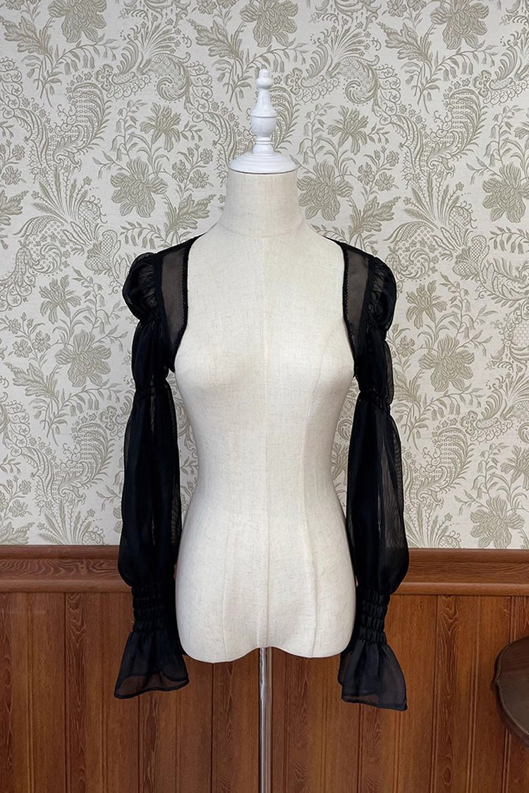 Gothic Lolita Blouse - Striped Chiffon, 5 Colors, Striped, Sweet Style, Bow Detail - XS Black / S Black / M Black option