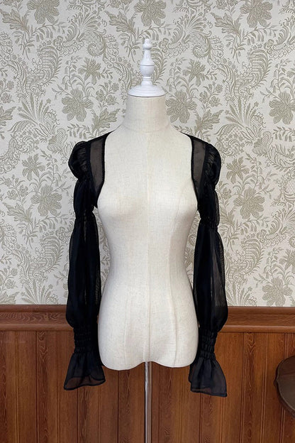 Gothic Lolita Blouse - Striped Chiffon, 5 Colors, Striped, Sweet Style, Bow Detail - XS Black / S Black / M Black option