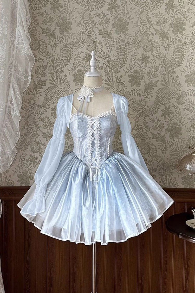 Gothic Lolita Blouse - Striped Chiffon, 5 Colors, Striped, Sweet Style, Bow Detail - XS Blue / S Blue / M Blue option