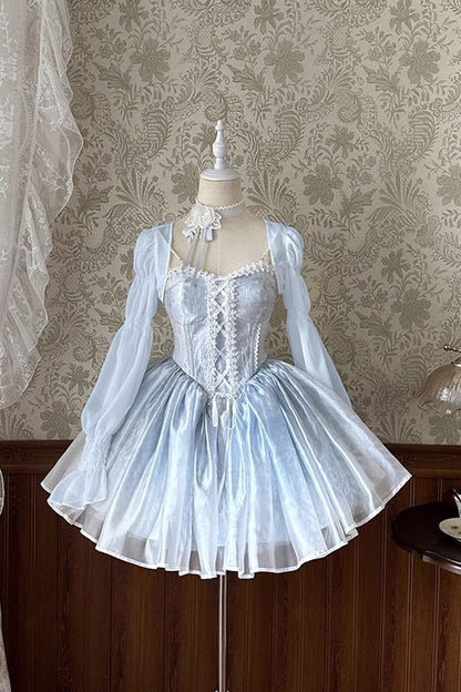 Gothic Lolita Blouse - Striped Chiffon, 5 Colors, Striped, Sweet Style, Bow Detail - XS Blue / S Blue / M Blue option