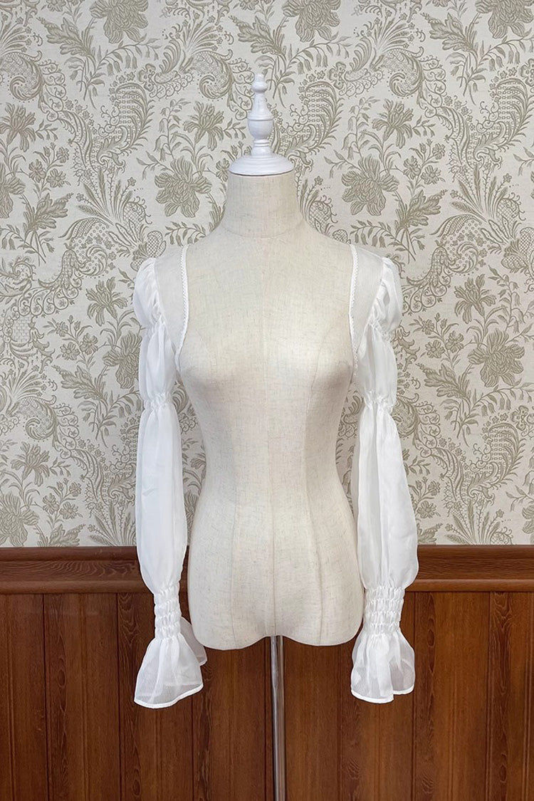 Gothic Lolita Blouse - Striped Chiffon, 5 Colors, Striped, Sweet Style, Bow Detail - XS White / S White / M White option