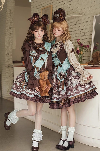 Gothic Lolita Blouse - Teddy Bear Chocolate, 3 Colors, Striped, Sweet Style, Bow Detail - additional product view 7