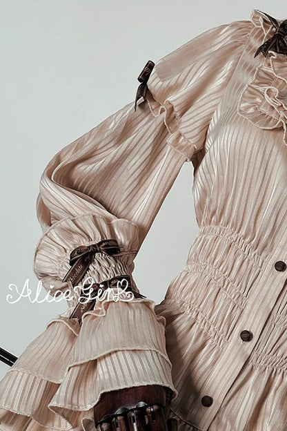Gothic Lolita Blouse - Teddy Bear Chocolate, 3 Colors, Striped, Sweet Style, Bow Detail - additional product view 10