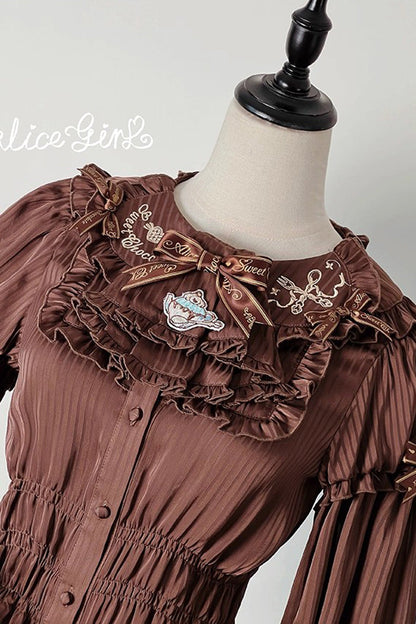 Gothic Lolita Blouse - Teddy Bear Chocolate, 3 Colors, Striped, Sweet Style, Bow Detail - additional product view 11